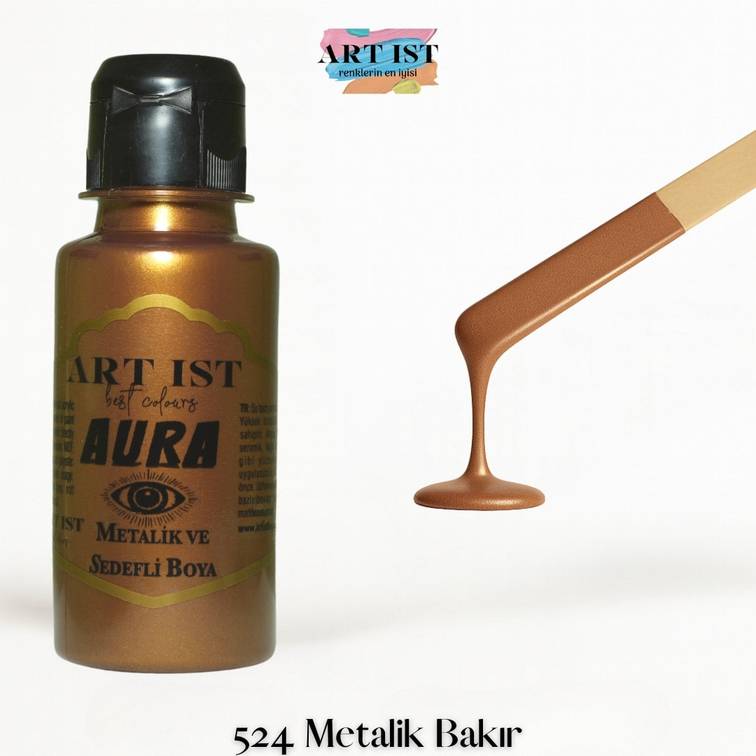 ART IST AURA Metalik Sedefli ve Vernikli Akrilik Boya 100ml – 524 Metalik Bakir