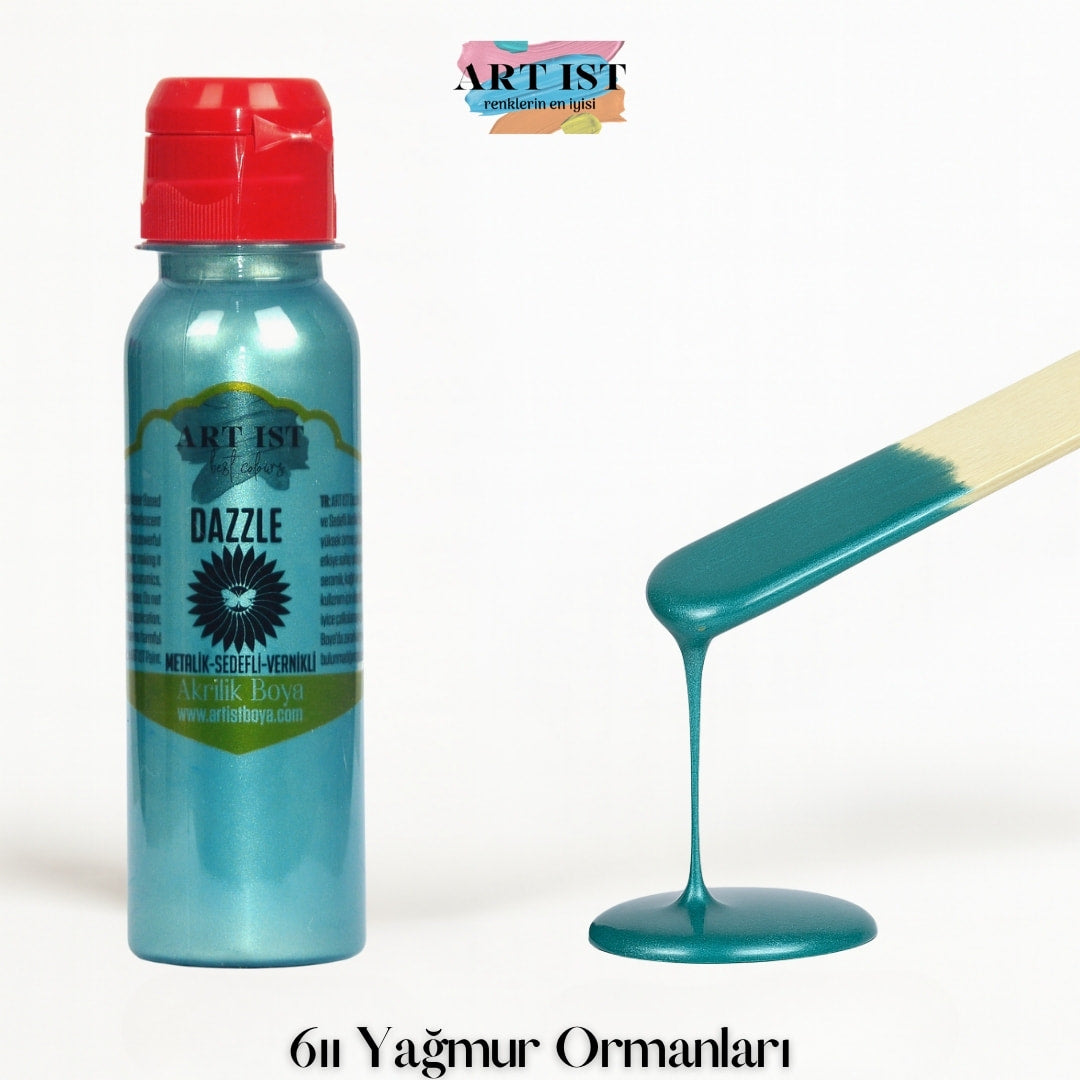 ART IST DAZZLE Metalik Sedefli ve Vernikli Akrilik Boya 100ml – 611 Yagmur Ormanlari