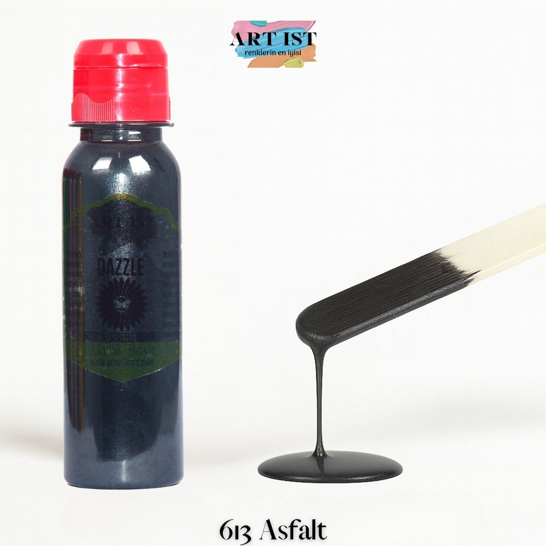 ART IST DAZZLE Metalik Sedefli ve Vernikli Akrilik Boya 100ml – 613 Asfalt
