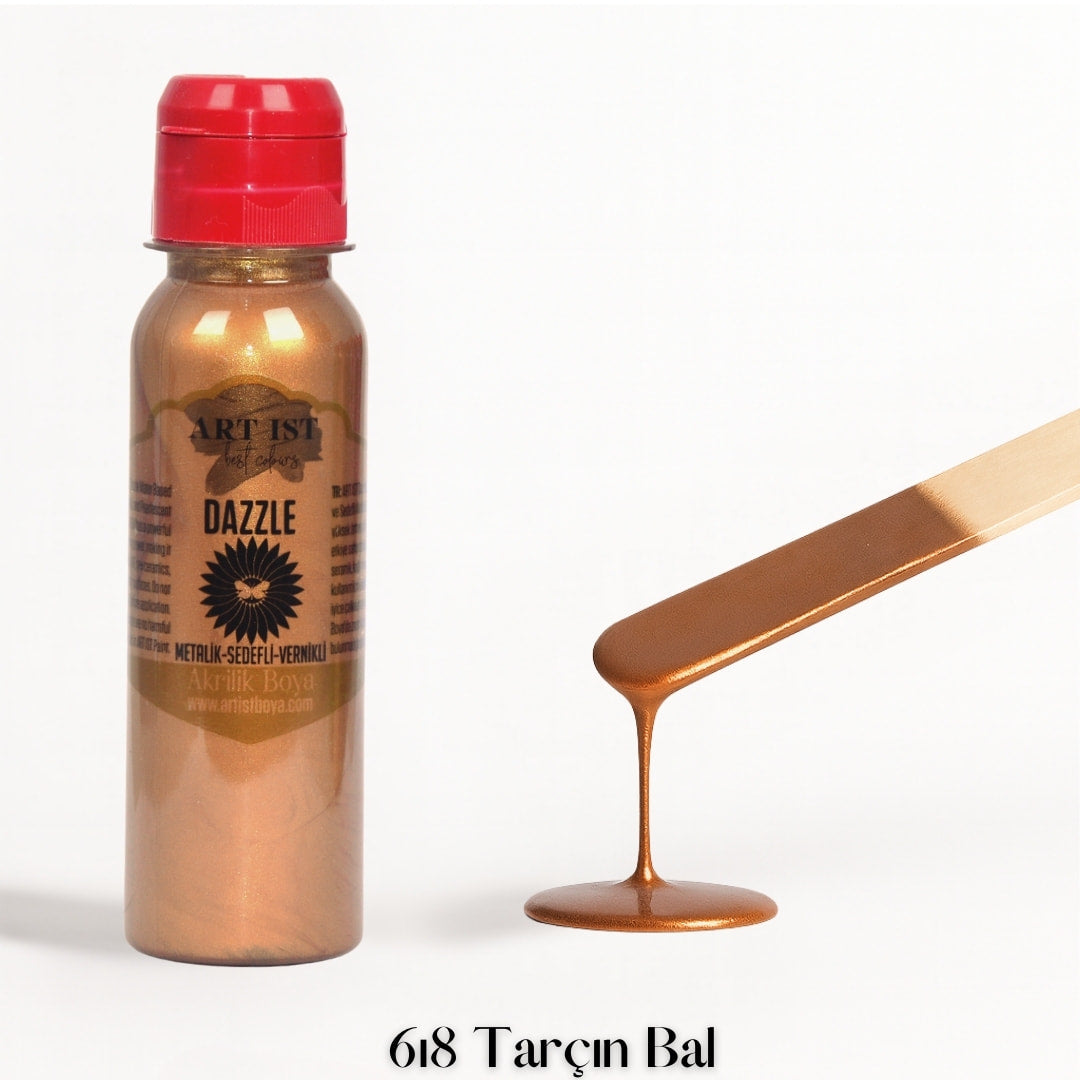 ART IST DAZZLE Metalik Sedefli ve Vernikli Akrilik Boya 100ml – 618 Tarcin Bal