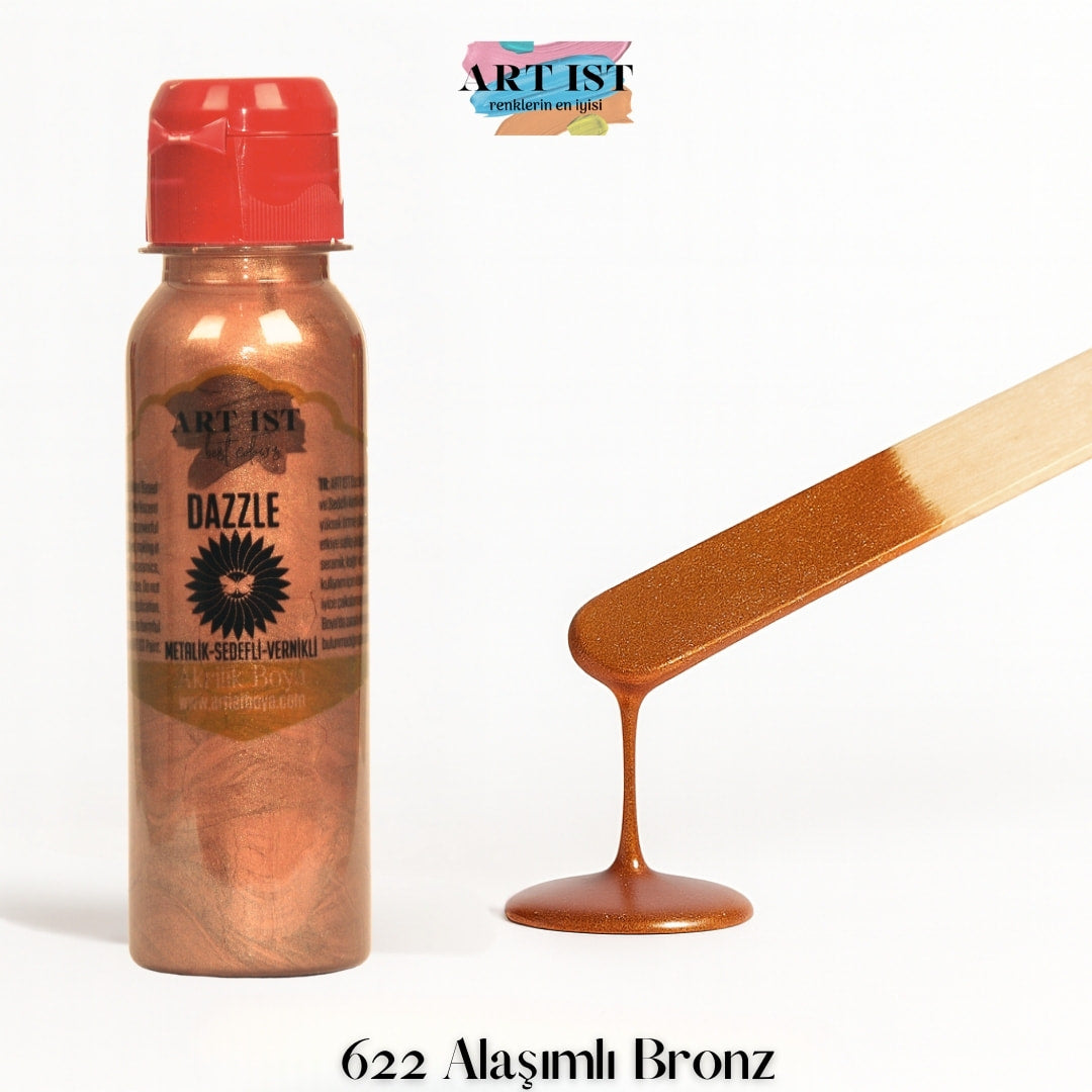 ART IST DAZZLE Metalik Sedefli ve Vernikli Akrilik Boya 100ml – 622 Alasimli Bronz