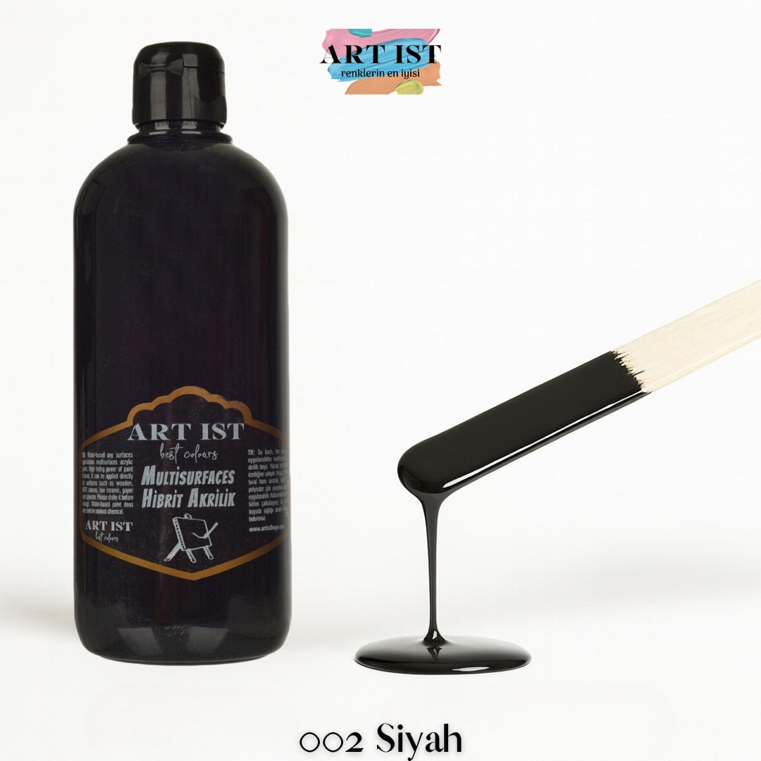 ART IST Multisurfaces Hibrit Akrilik Boya 500ml – 002 Siyah