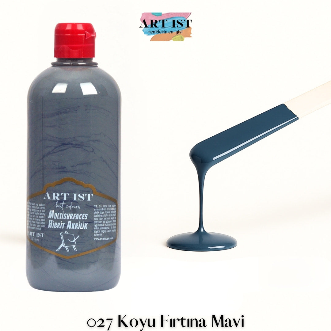 ART IST Multisurfaces Hibrit Akrilik Boya 500ml – 027 Koyu Firtina Mavi