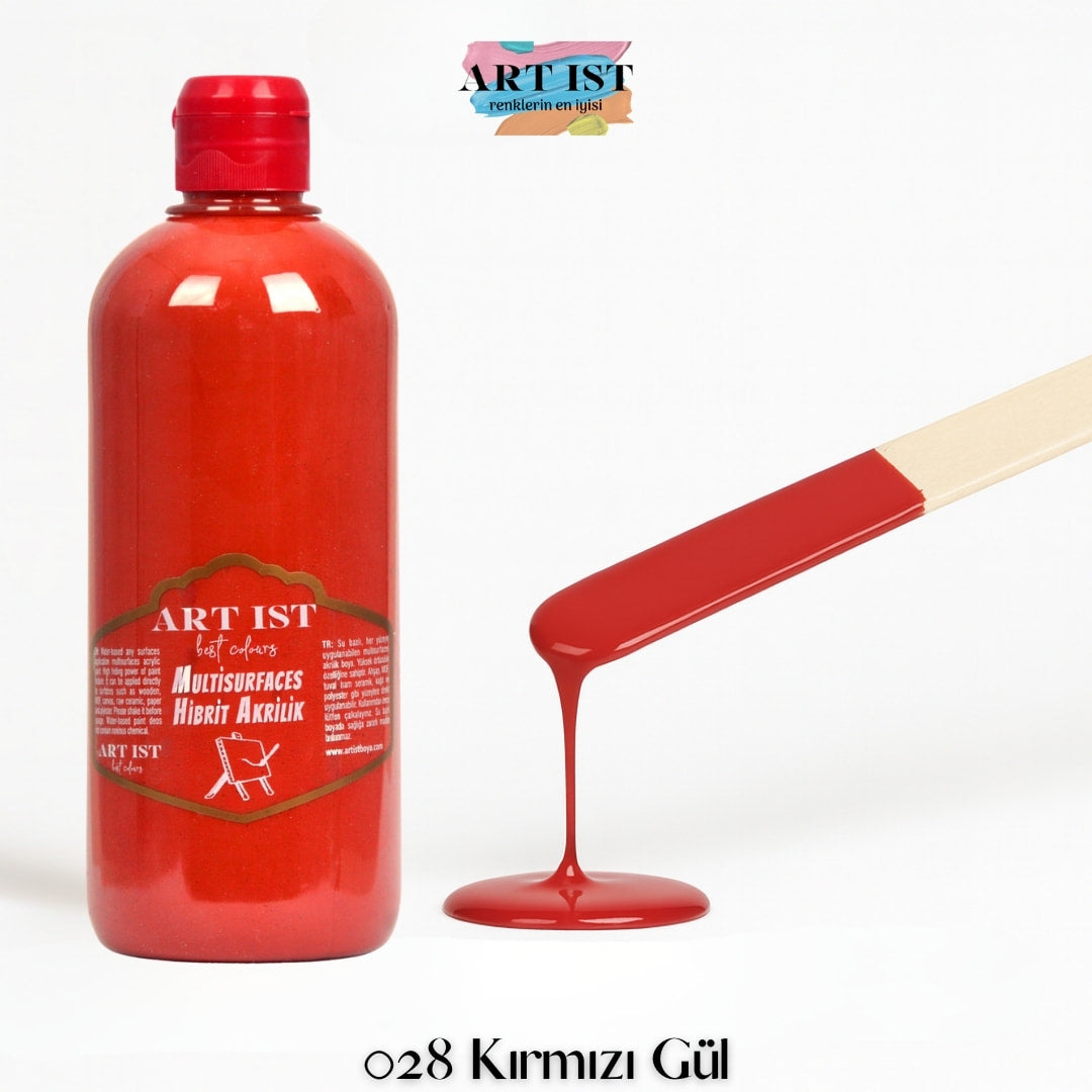 ART IST Multisurfaces Hibrit Akrilik Boya 500ml – 028 Kirmizi Gul