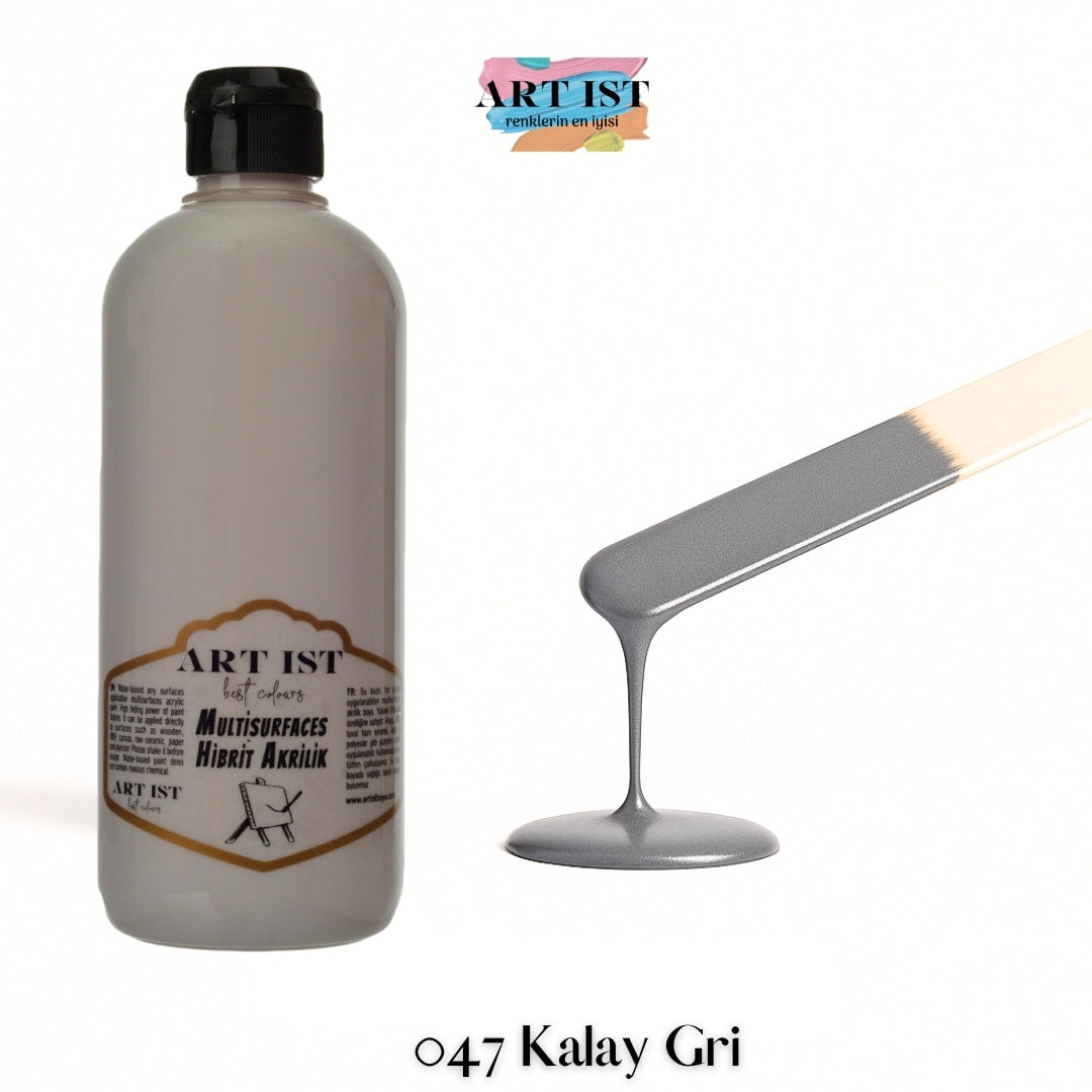 ART IST Multisurfaces Hibrit Akrilik Boya 500ml – 047 Kalay Gri
