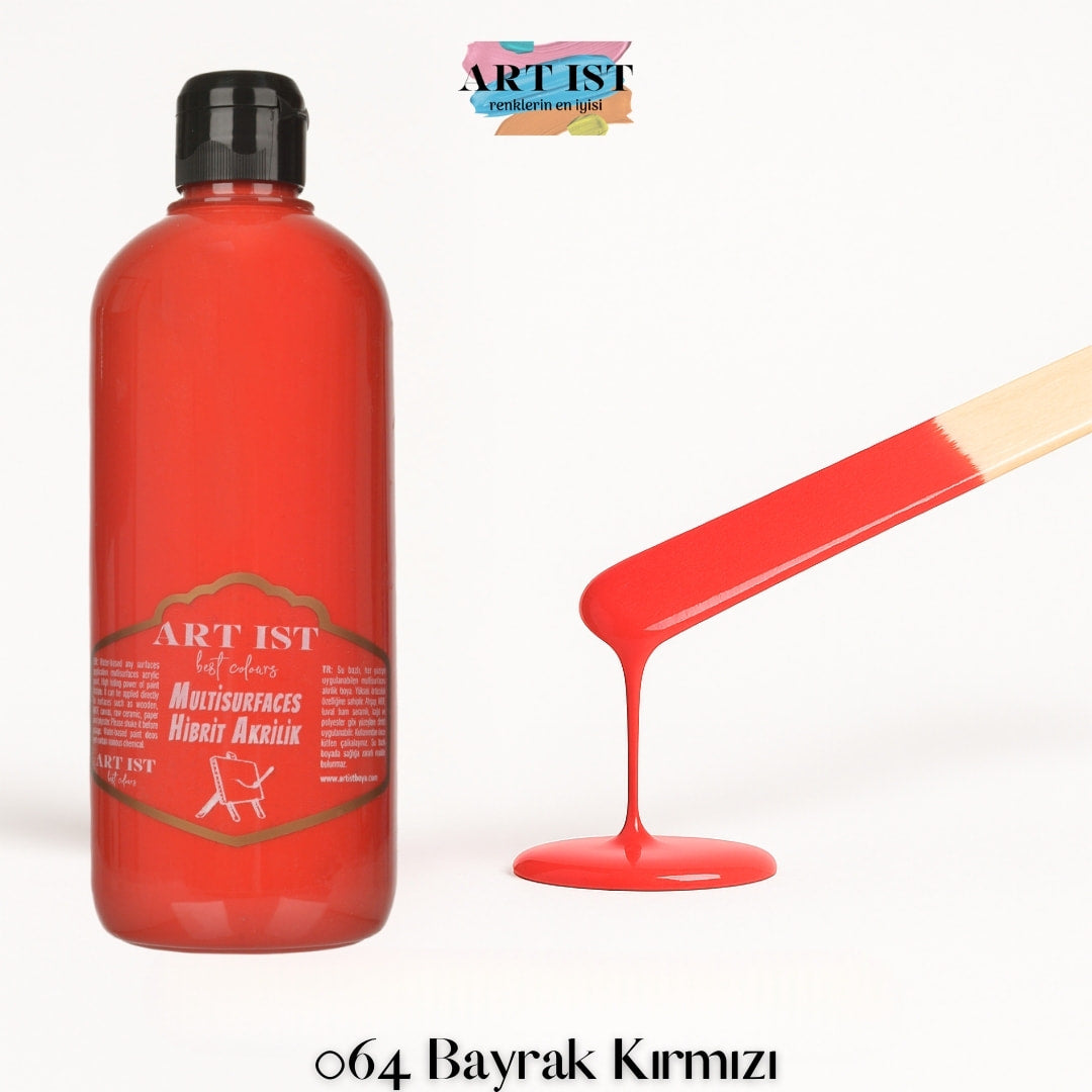 ART IST Multisurfaces Hibrit Akrilik Boya 500ml – 064 Bayrak Kirmizi