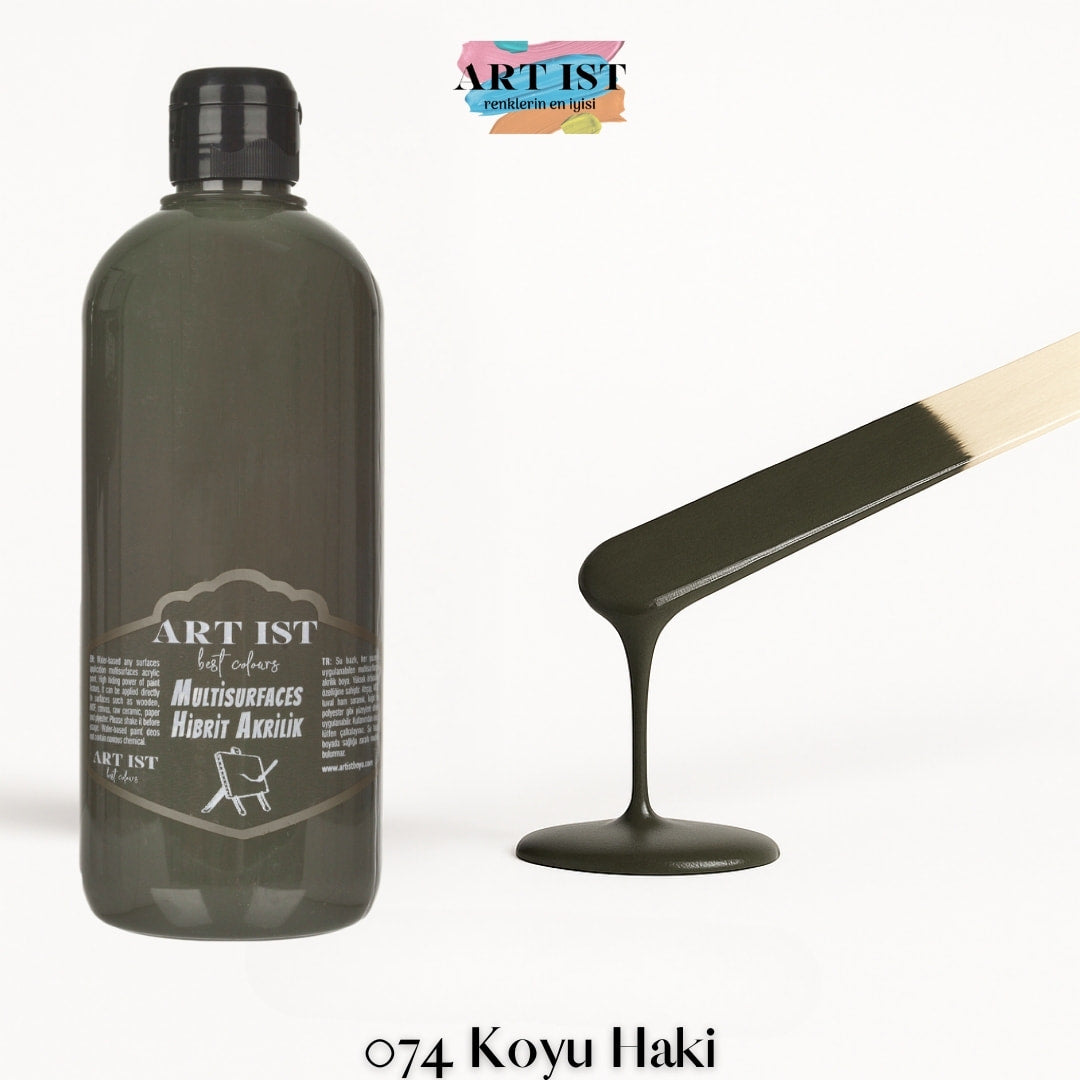 ART IST Multisurfaces Hibrit Akrilik Boya 500ml – 074 Koyu Haki