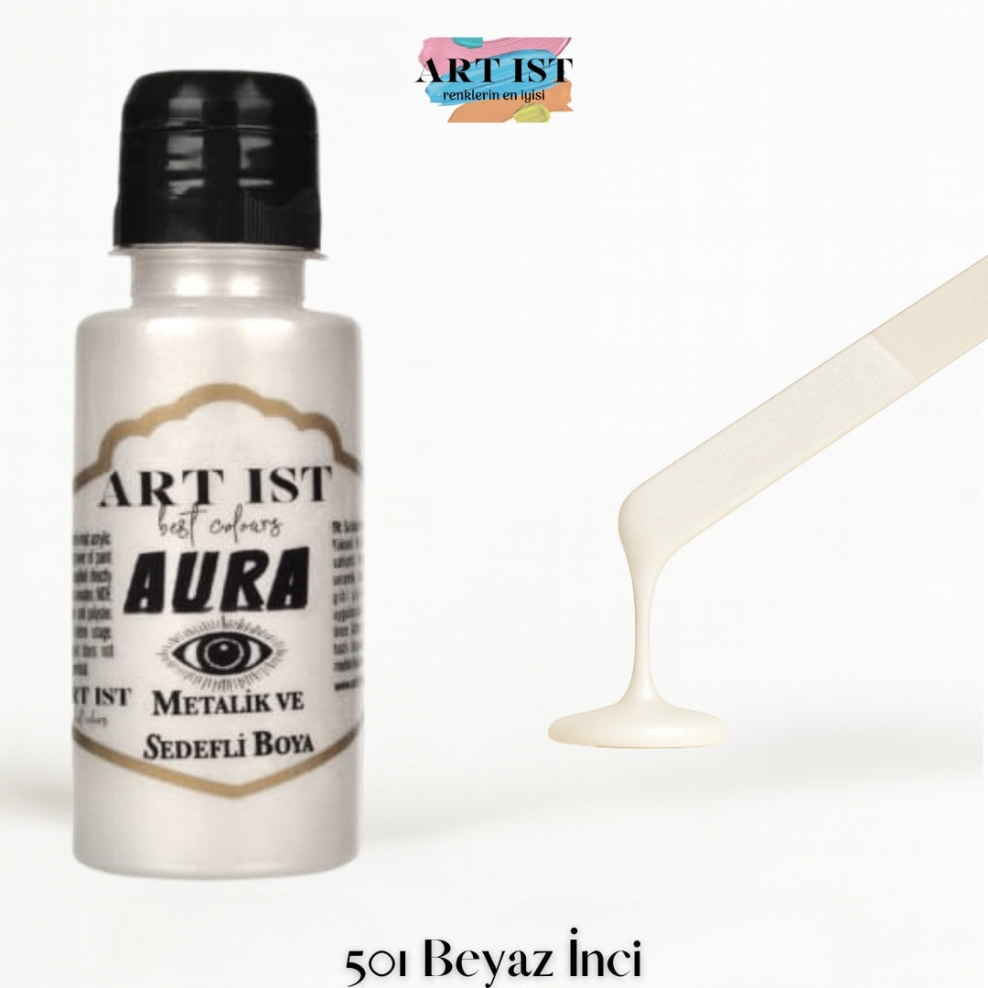 ART IST AURA Metalik Sedefli ve Vernikli Akrilik Boya 100ml – 501 Beyaz Inci