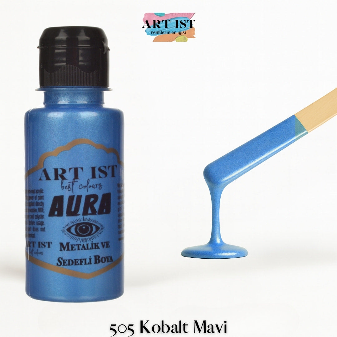 ART IST AURA Metalik Sedefli ve Vernikli Akrilik Boya 100ml – 505 Kobalt Mavi
