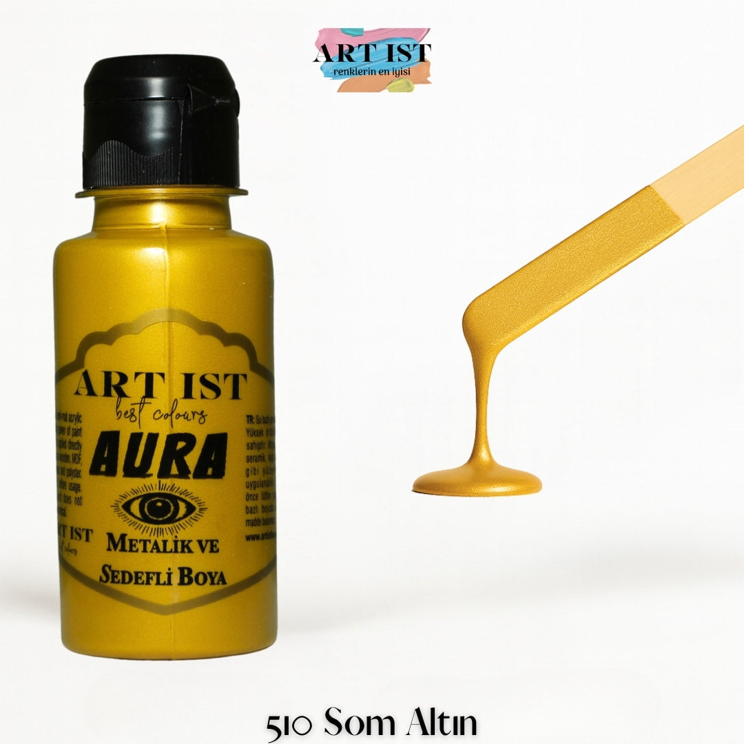 ART IST AURA Metalik Sedefli ve Vernikli Akrilik Boya 100ml – 510 Som Altin