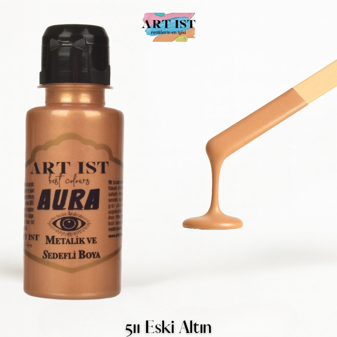 ART IST AURA Metalik Sedefli ve Vernikli Akrilik Boya 100ml – 511 Eski Altin