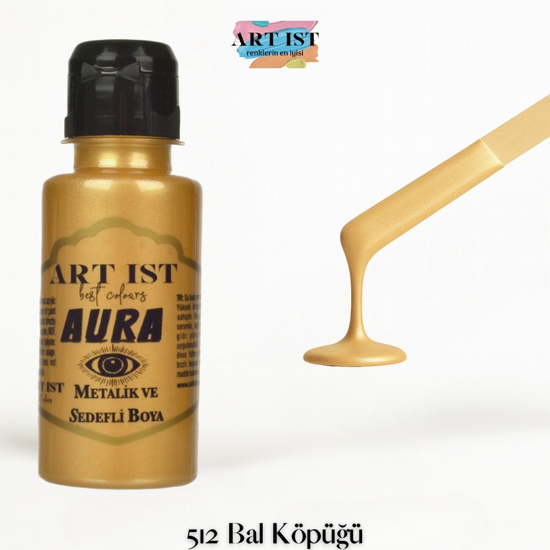 ART IST AURA Metalik Sedefli ve Vernikli Akrilik Boya 100ml – 512 Bal Kopugu