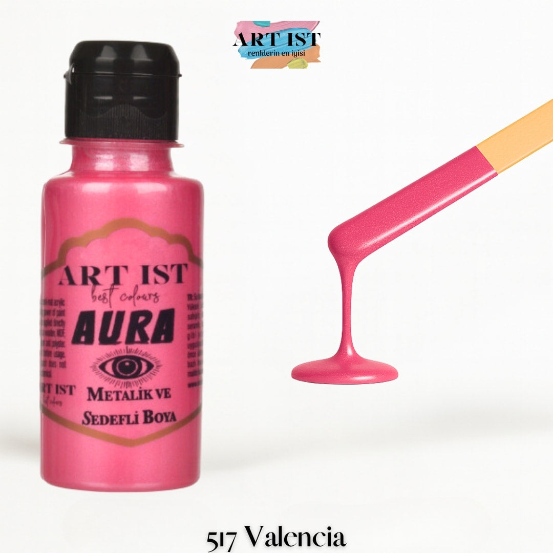 ART IST AURA Metalik Sedefli ve Vernikli Akrilik Boya 100ml – 517 Valencia Red