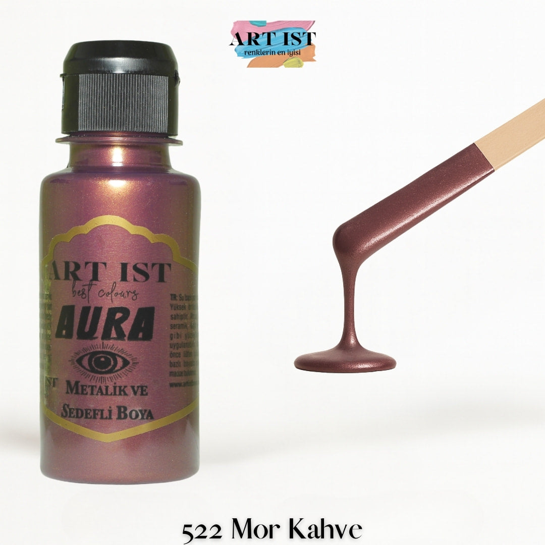 ART IST AURA Metalik Sedefli ve Vernikli Akrilik Boya 100ml – 522 Mor Kahve