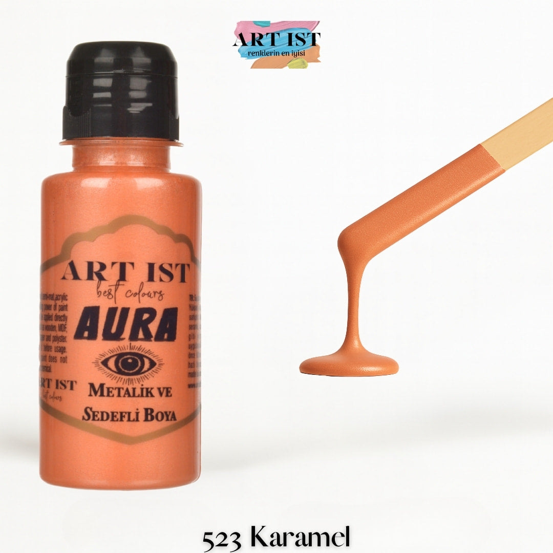 ART IST AURA Metalik Sedefli ve Vernikli Akrilik Boya 100ml – 523 Karamel