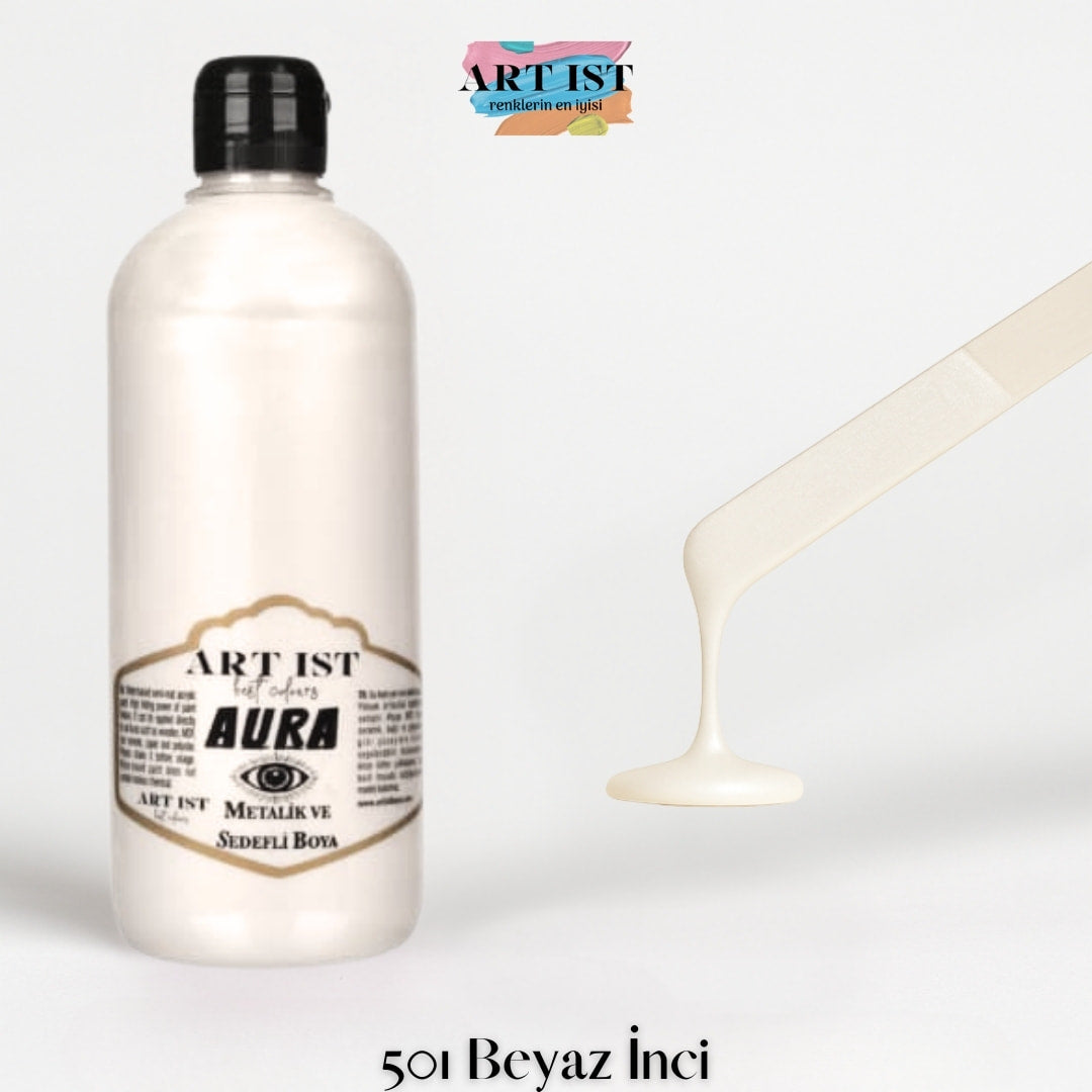 ART IST AURA Metalik Sedefli ve Vernikli Akrilik Boya 500ml – 501 Beyaz Inci