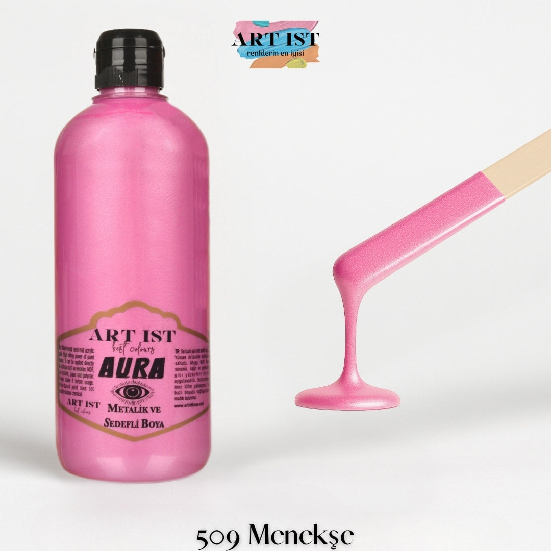 ART IST AURA Metalik Sedefli ve Vernikli Akrilik Boya 500ml – 509 Menekse
