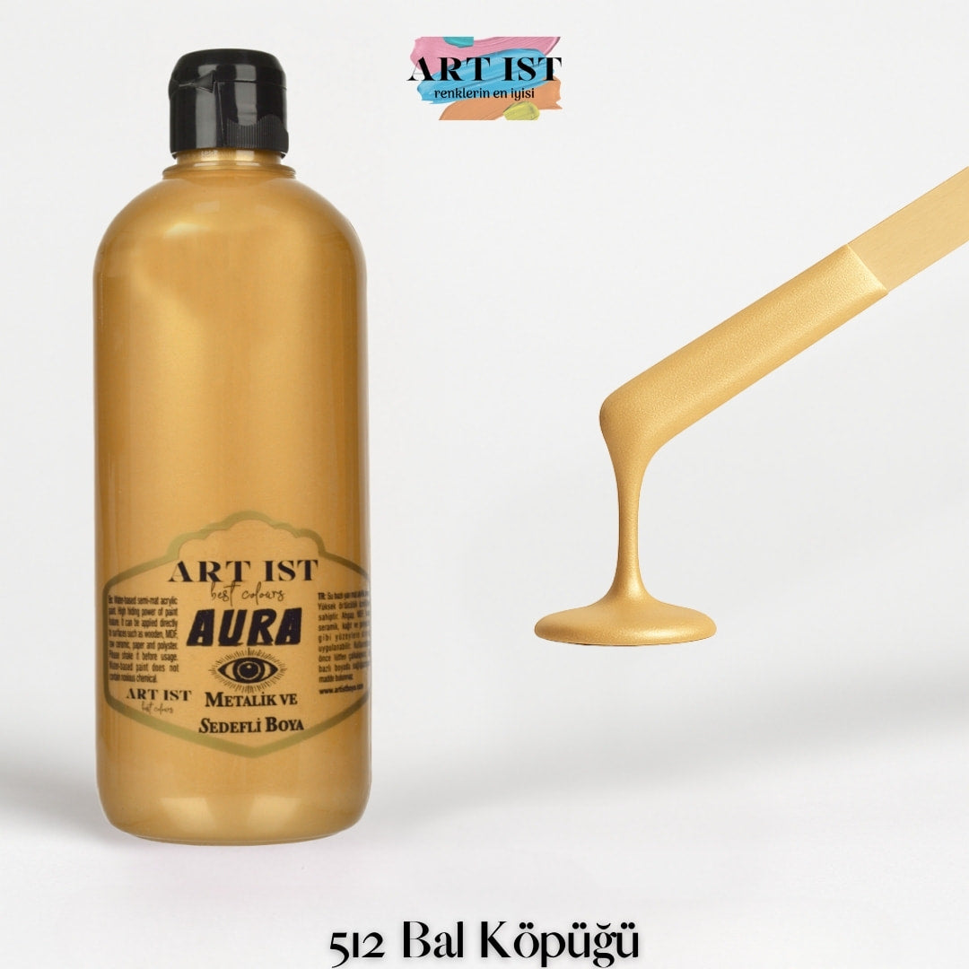 ART IST AURA Metalik Sedefli ve Vernikli Akrilik Boya 500ml – 512 Bal Kopugu