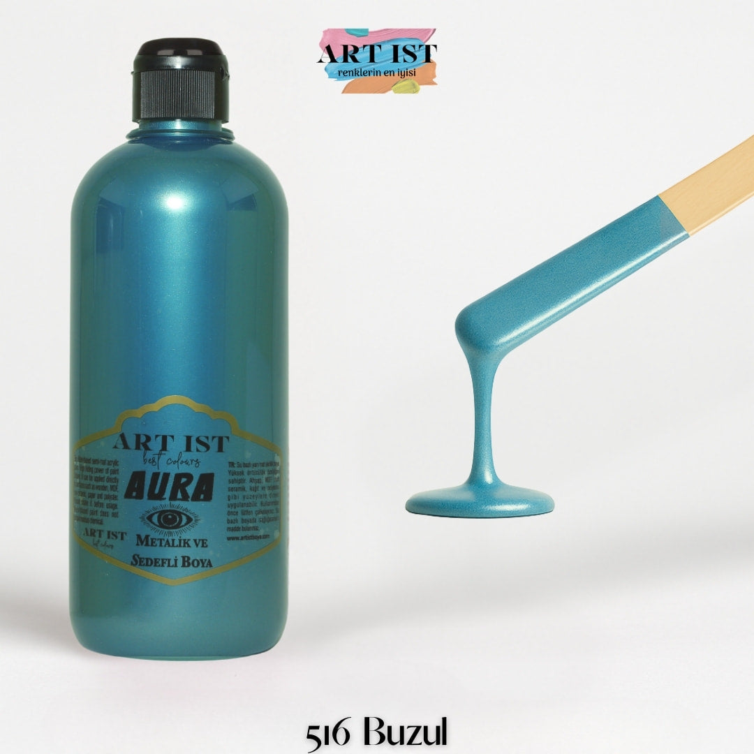 ART IST AURA Metalik Sedefli ve Vernikli Akrilik Boya 500ml – 516 Buzul