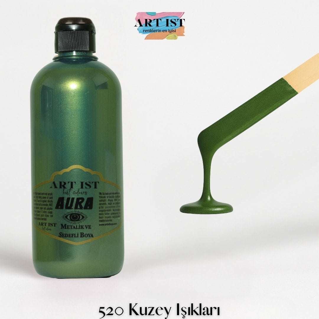ART IST AURA Metalik Sedefli ve Vernikli Akrilik Boya 500ml – 520 Kuzey Isiklari