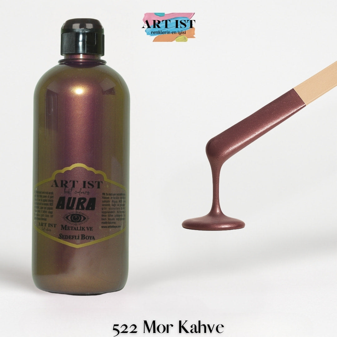 ART IST AURA Metalik Sedefli ve Vernikli Akrilik Boya 500ml – 522 Mor Kahve