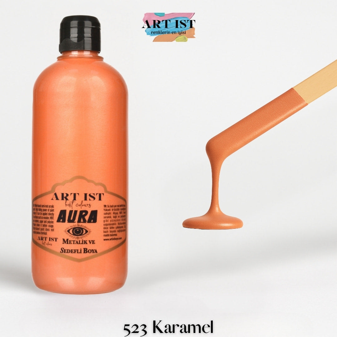 ART IST AURA Metalik Sedefli ve Vernikli Akrilik Boya 500ml – 523 Karamel