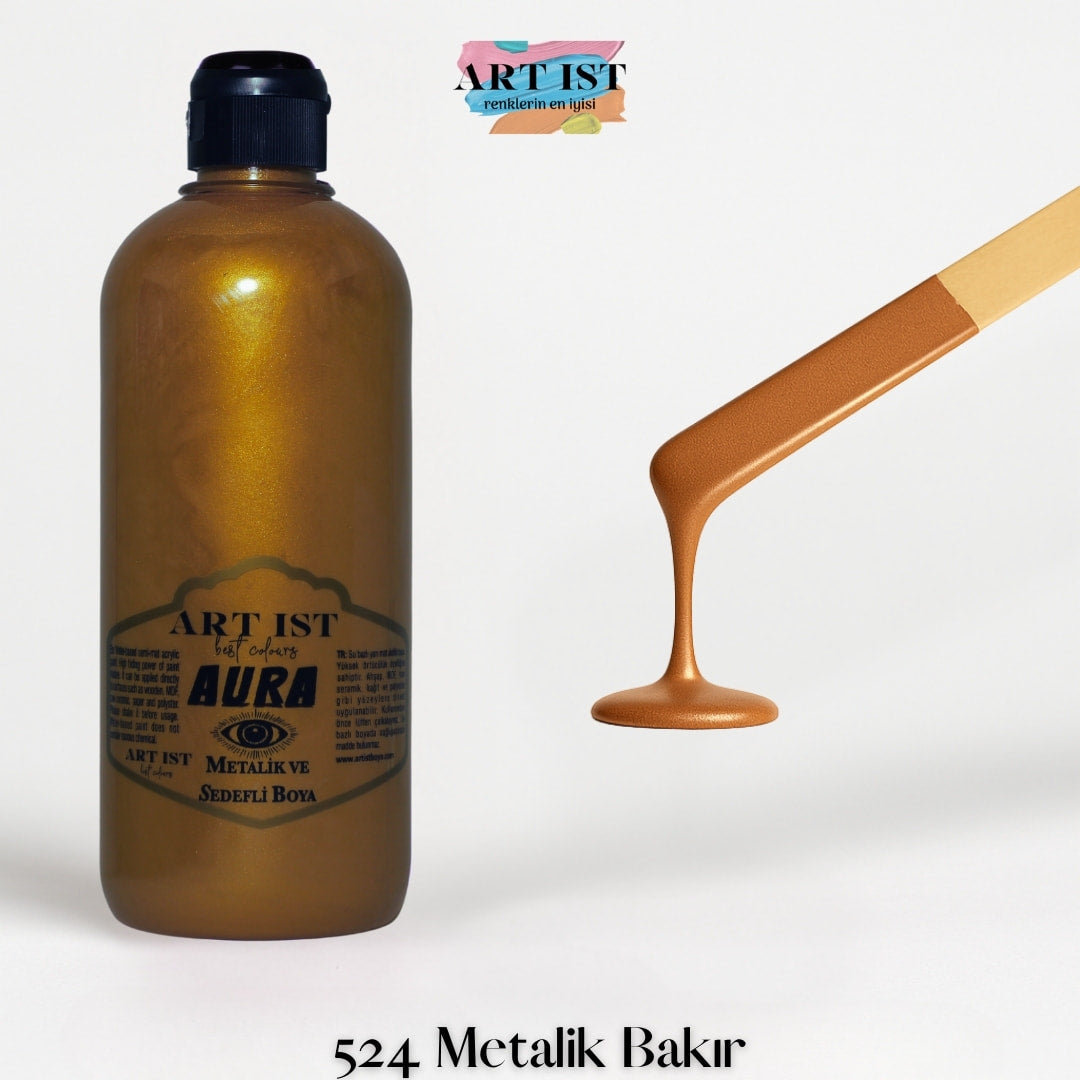 ART IST AURA Metalik Sedefli ve Vernikli Akrilik Boya 500ml – 524 Metalik Bakir