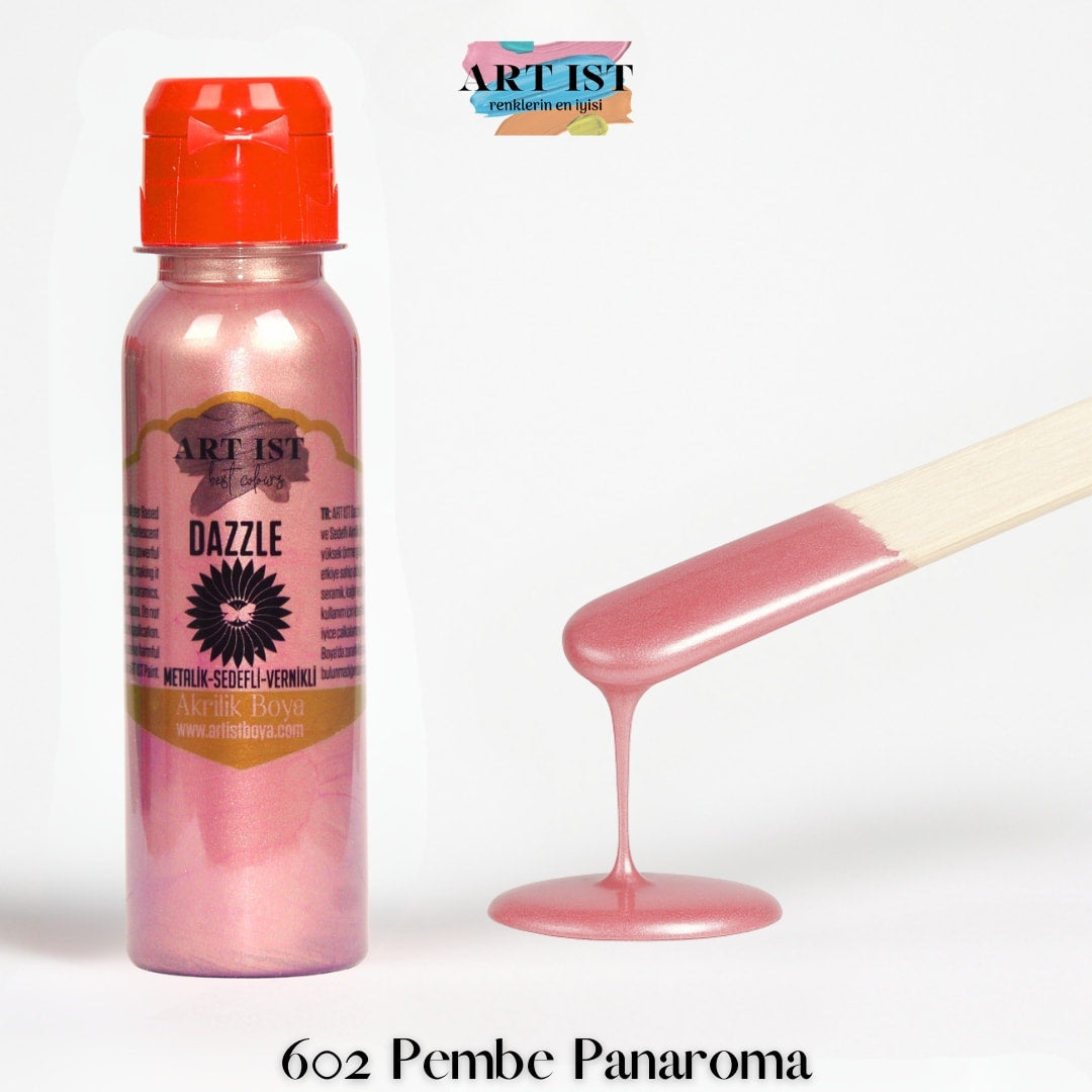 ART IST DAZZLE Metalik Sedefli ve Vernikli Akrilik Boya 100ml – 602 Pembe Panaroma