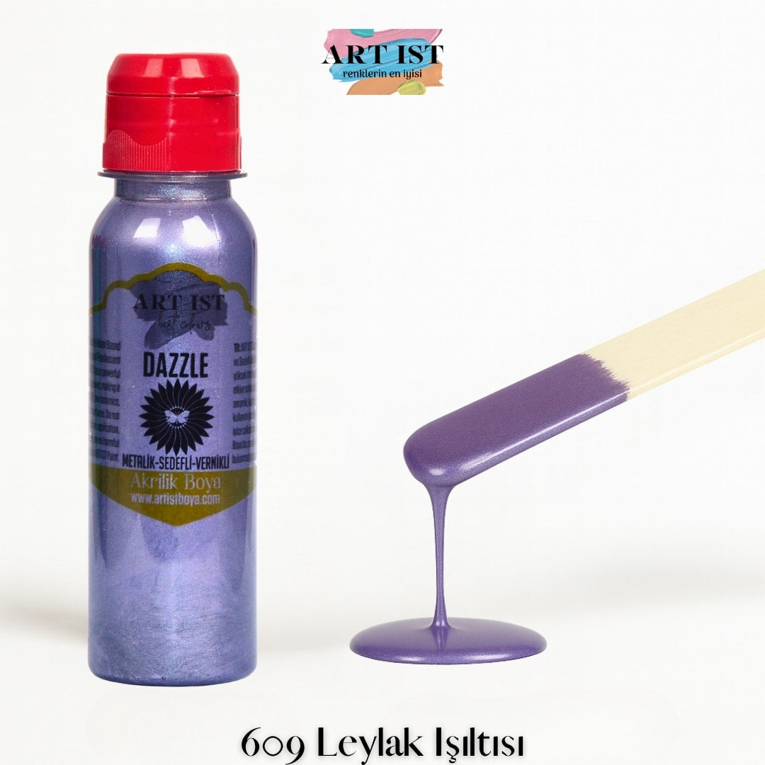 ART IST DAZZLE Metalik Sedefli ve Vernikli Akrilik Boya 100ml – 609 Leylak Isiltisi