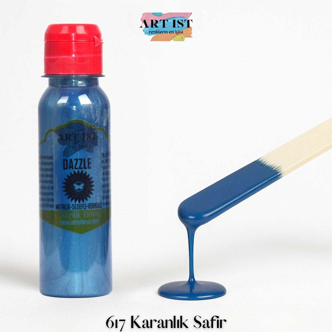 ART IST DAZZLE Metalik Sedefli ve Vernikli Akrilik Boya 100ml – 617 Karanlik Safir