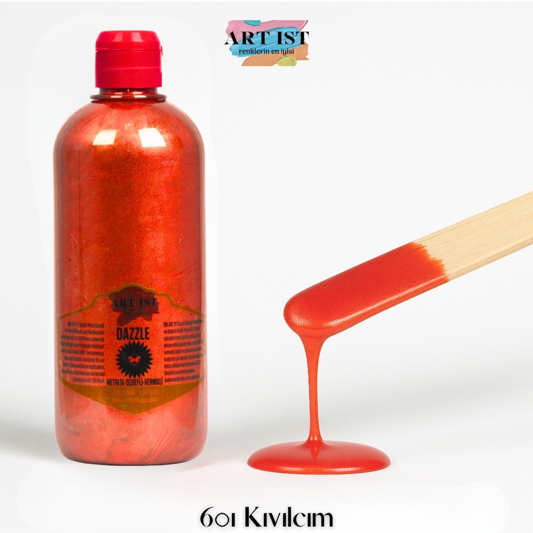 ART IST DAZZLE Metalik Sedefli ve Vernikli Akrilik Boya 500ml – 601 Kivilcim