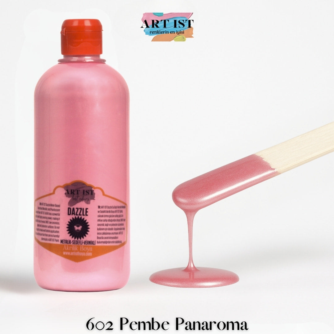 ART IST DAZZLE Metalik Sedefli ve Vernikli Akrilik Boya 500ml – 602 Pembe Panaroma