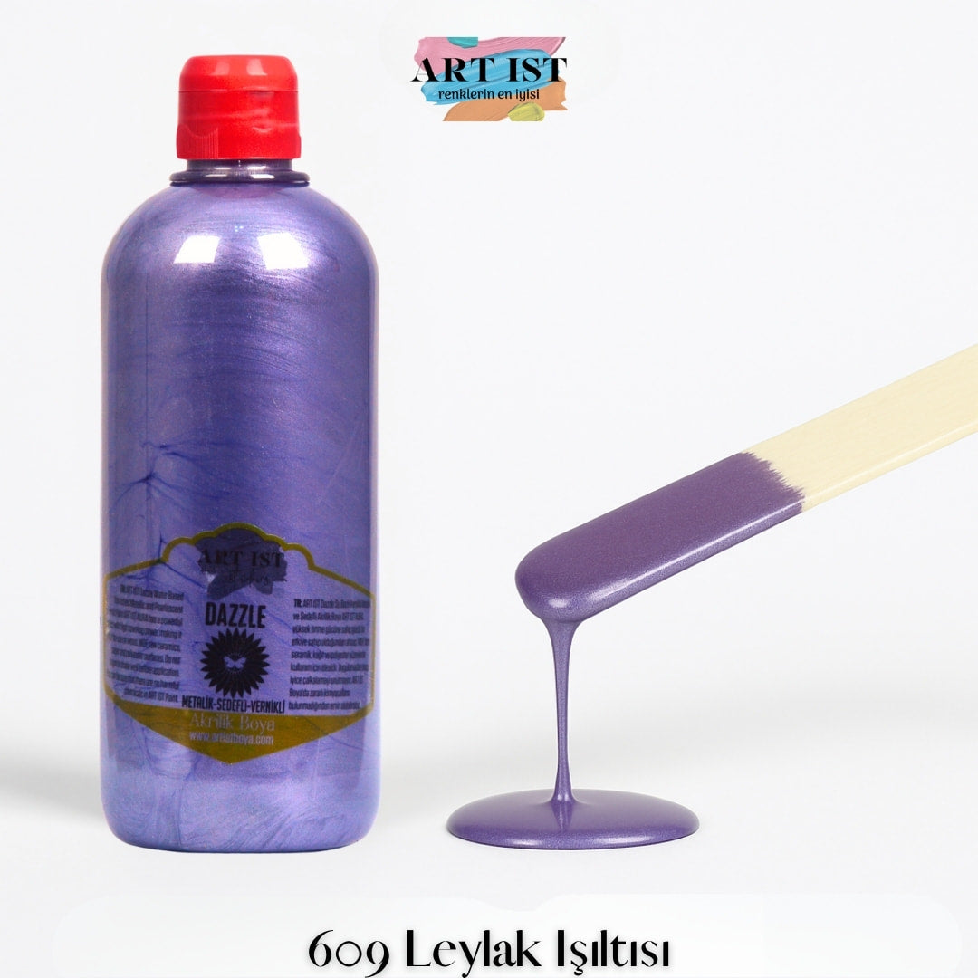 ART IST DAZZLE Metalik Sedefli ve Vernikli Akrilik Boya 500ml – 609 Leylak Isiltisi