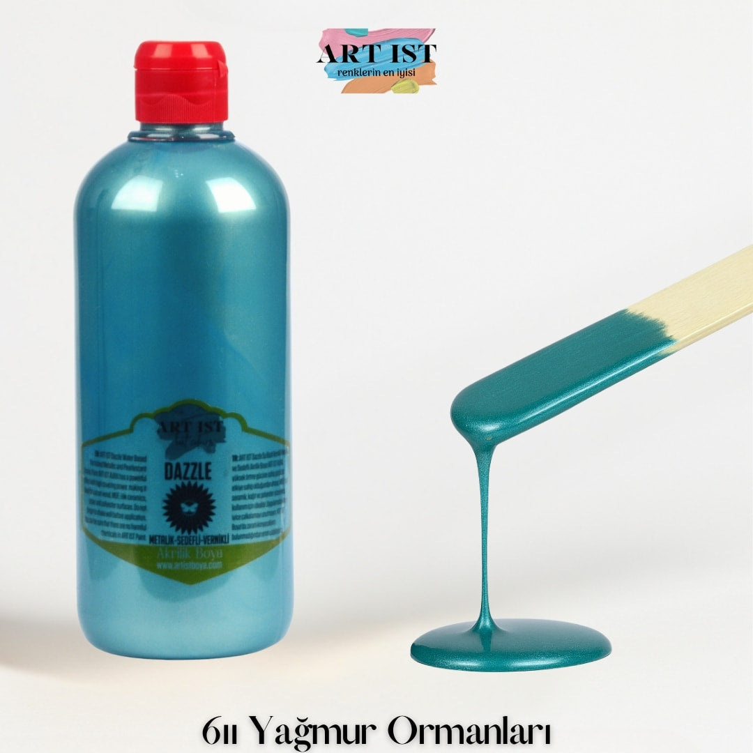 ART IST DAZZLE Metalik Sedefli ve Vernikli Akrilik Boya 500ml – 611 Yagmur Ormanlari