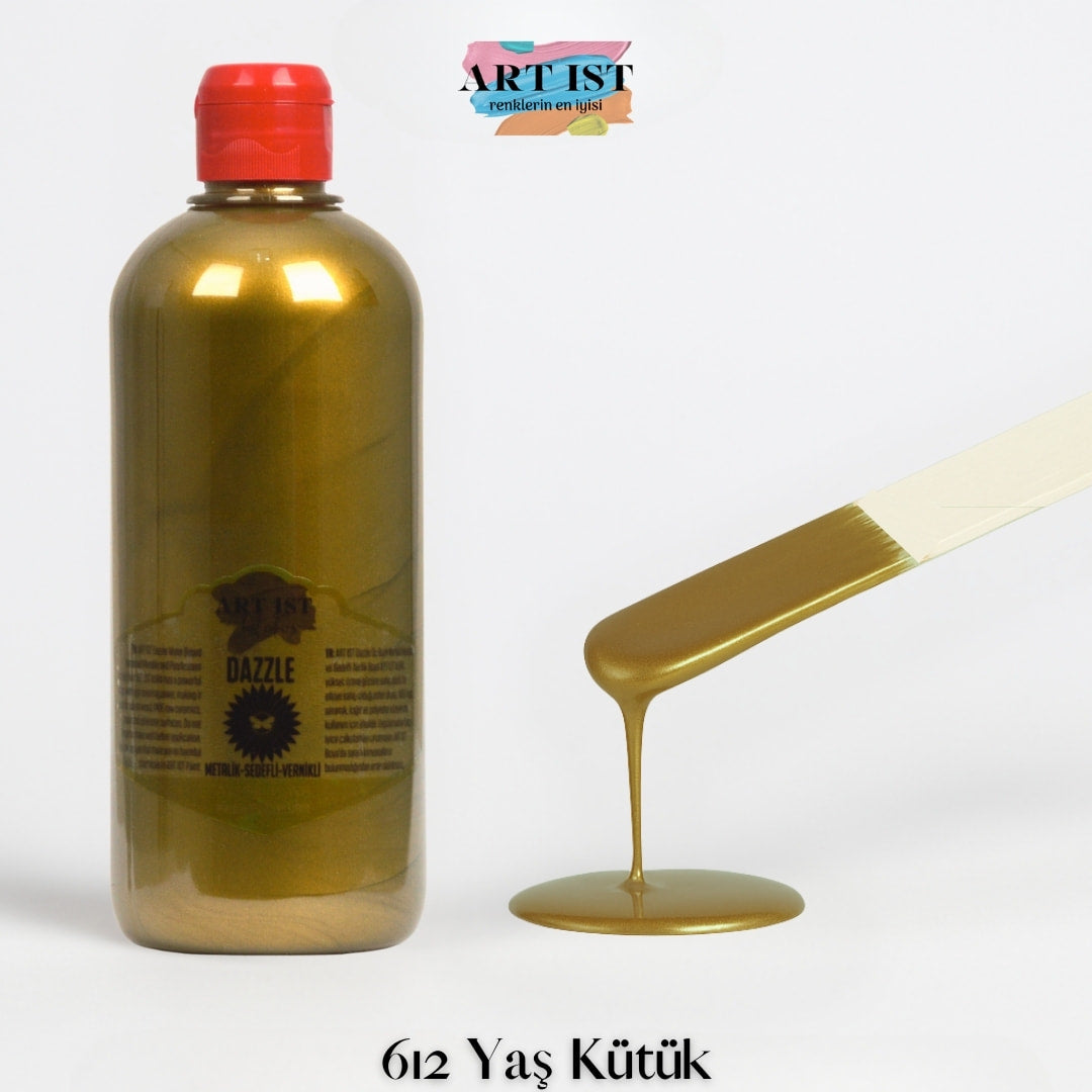 ART IST DAZZLE Metalik Sedefli ve Vernikli Akrilik Boya 500ml – 612 Yas Kutuk
