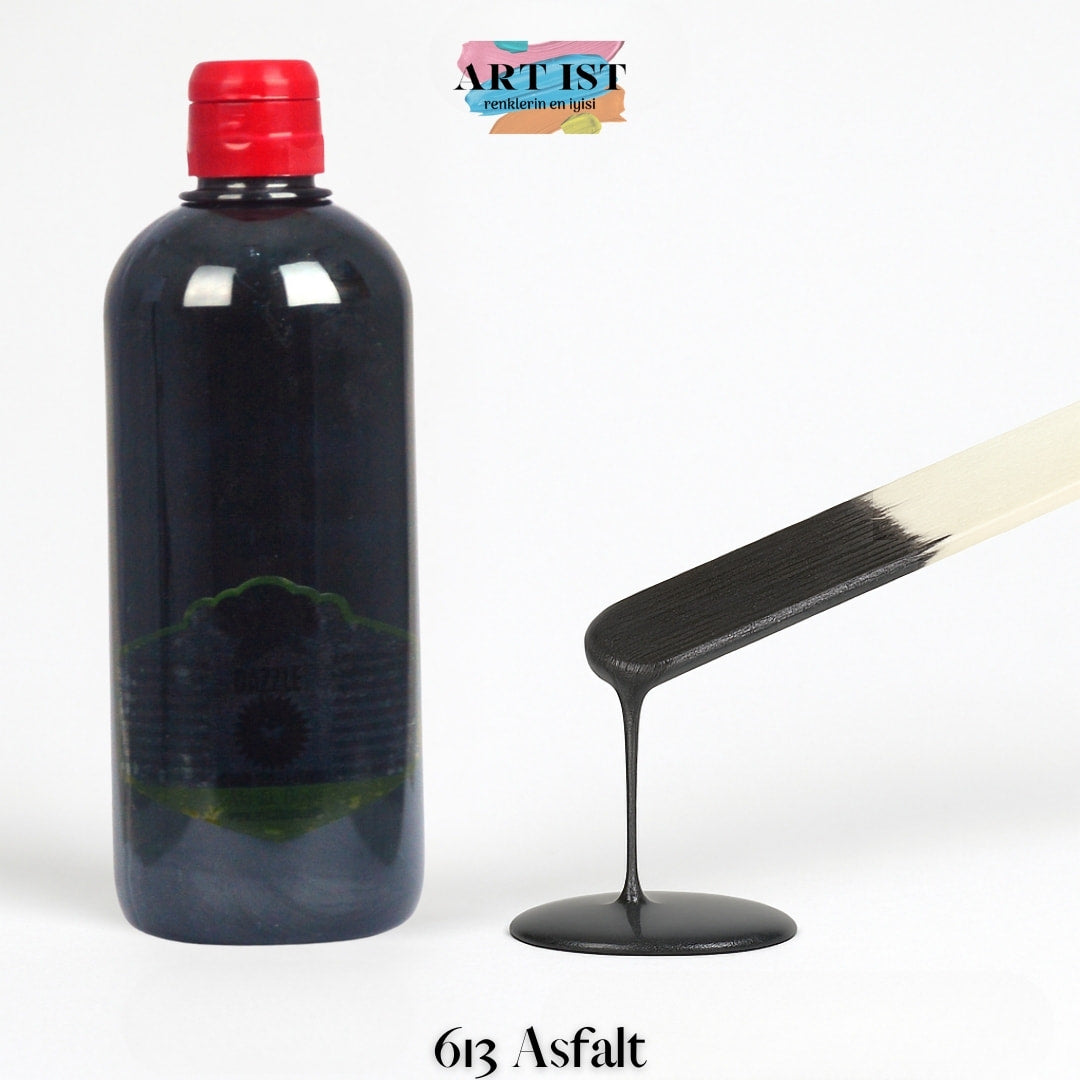 ART IST DAZZLE Metalik Sedefli ve Vernikli Akrilik Boya 500ml – 613 Asfalt