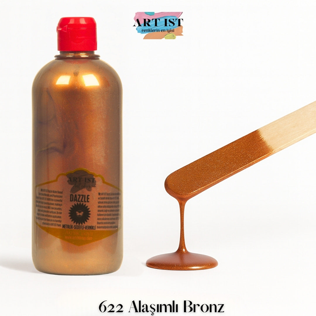 ART IST DAZZLE Metalik Sedefli ve Vernikli Akrilik Boya 500ml – 622 Alasimli Bronz