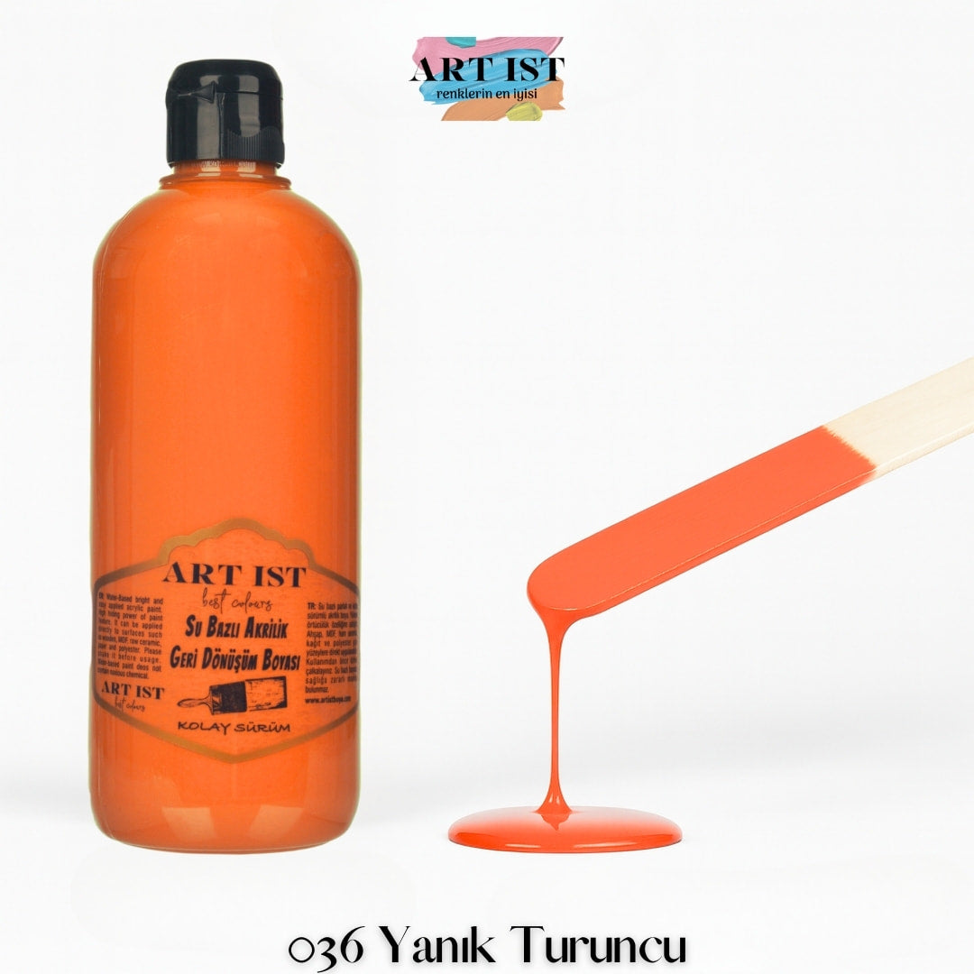 ART IST Geri Donusum Akrilik Boya 500ml – 036 Yanik Turuncu