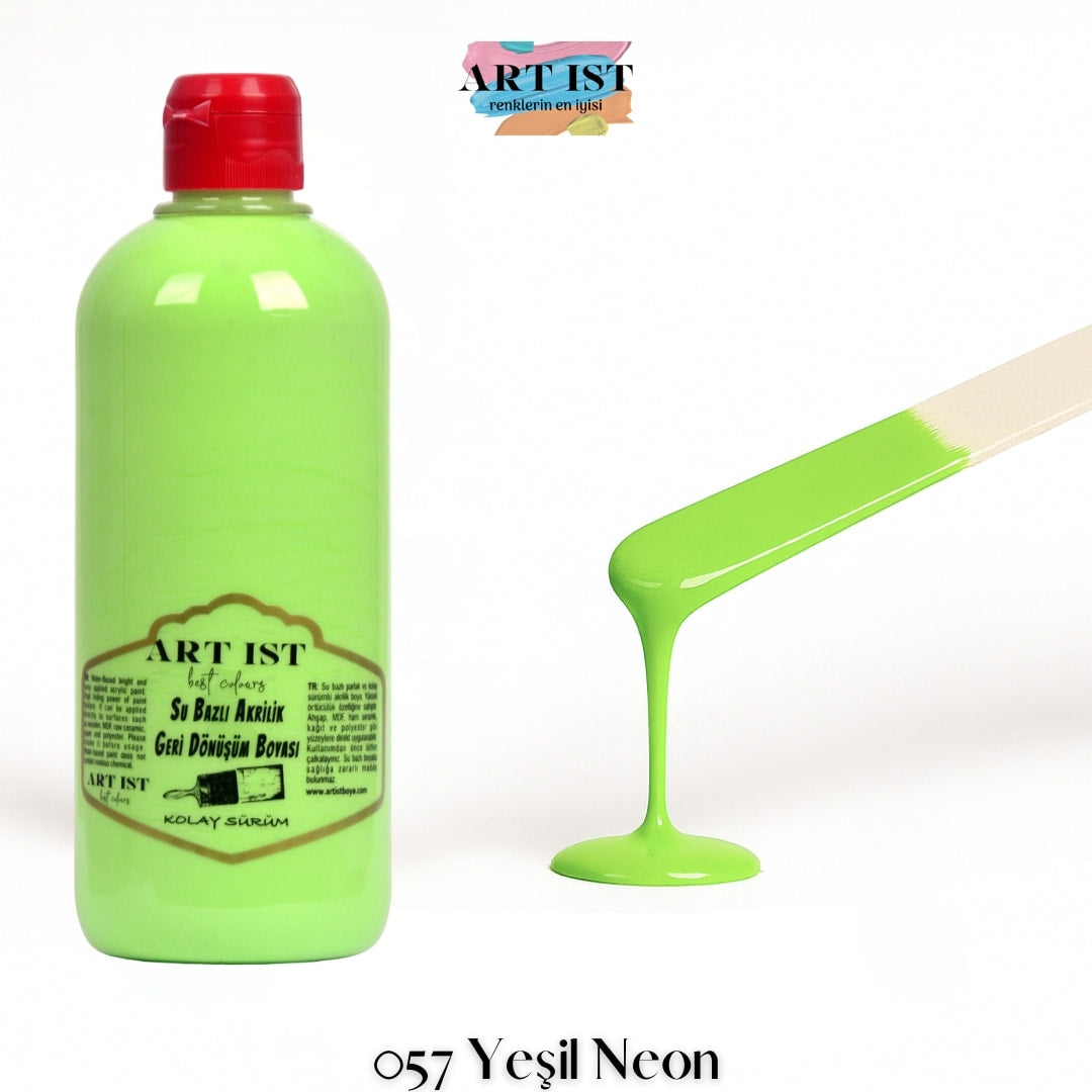 ART IST Geri Donusum Akrilik Boya 500ml – 057 Yesil Neon