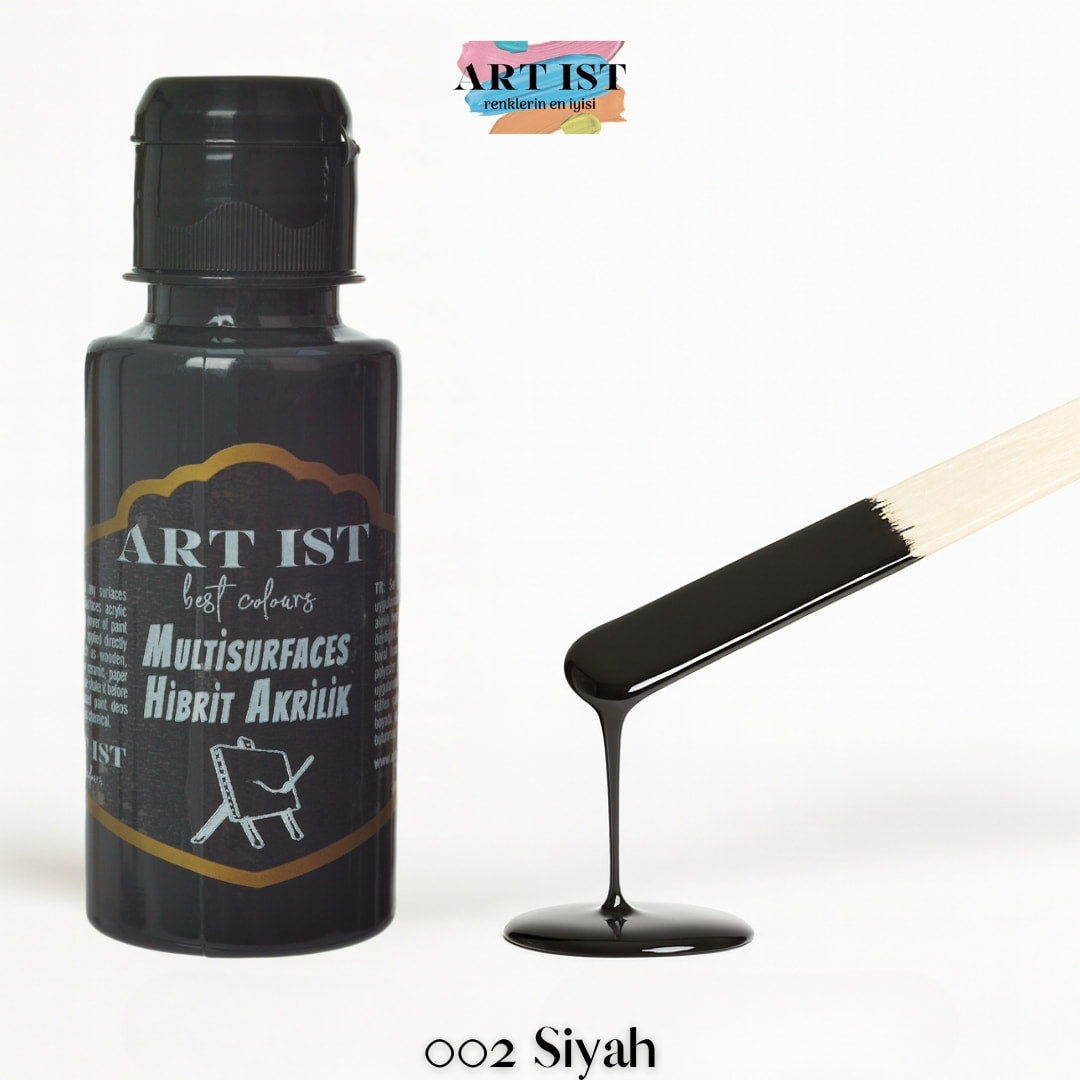 ART IST Multisurfaces Hibrit Akrilik Boya 100ml – 002 Siyah