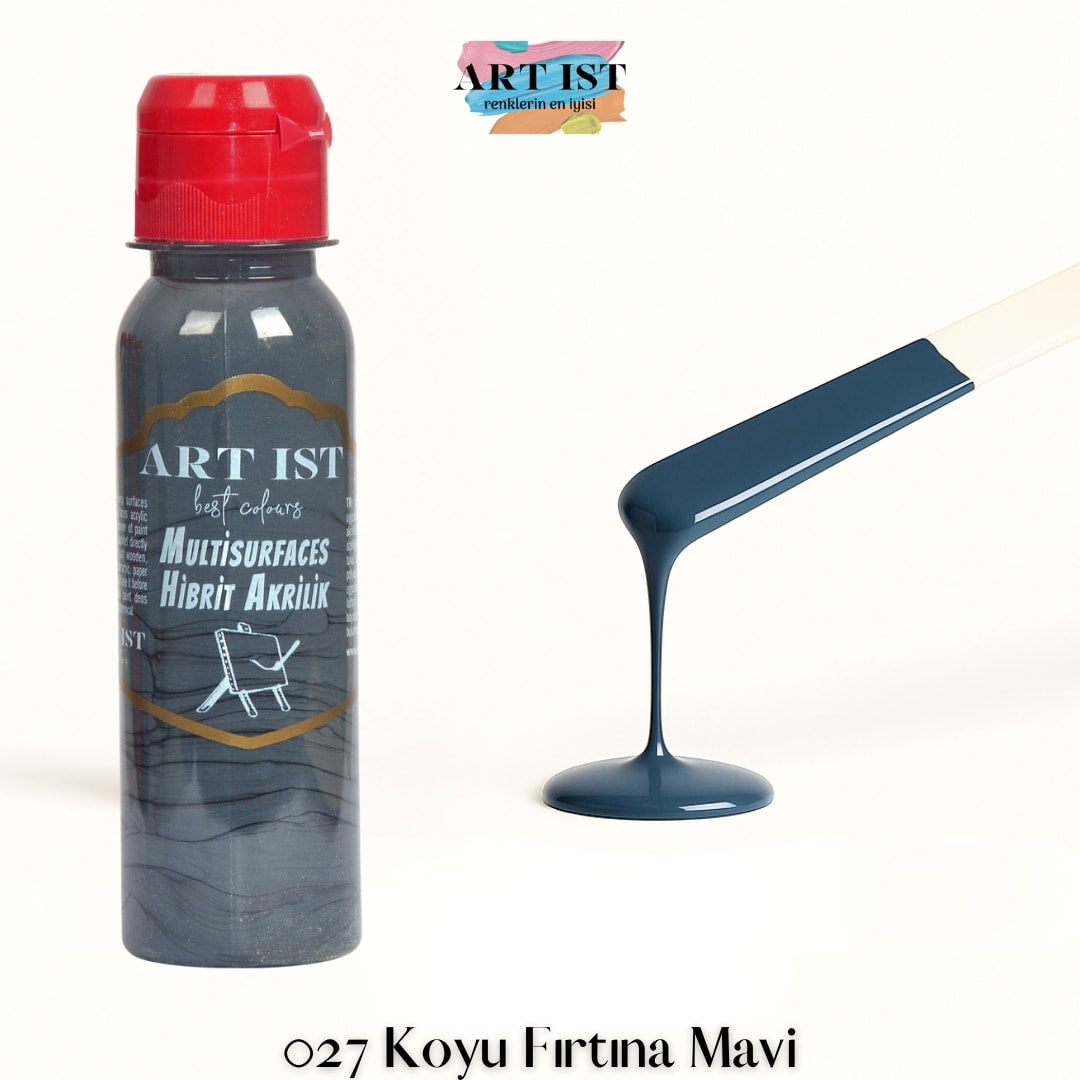 ART IST Multisurfaces Hibrit Akrilik Boya 100ml – 027 Koyu Firtina Mavi