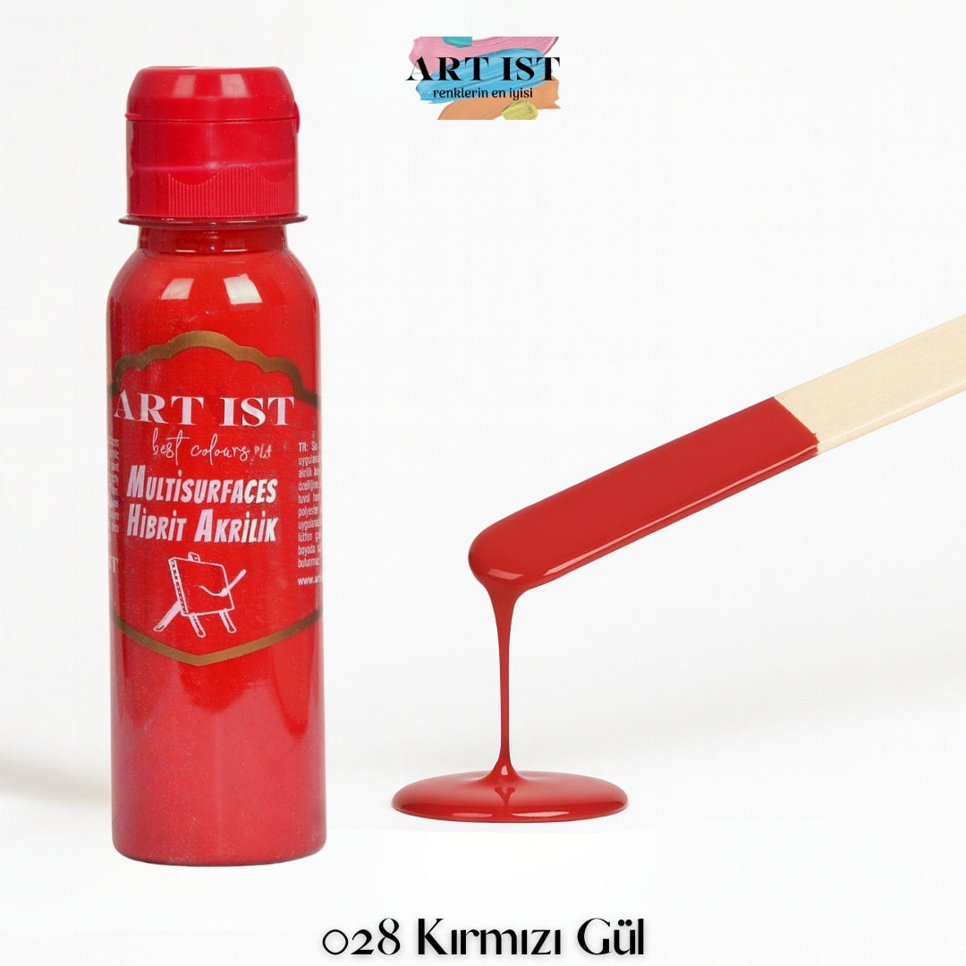 ART IST Multisurfaces Hibrit Akrilik Boya 100ml – 028 Kirmizi Gul