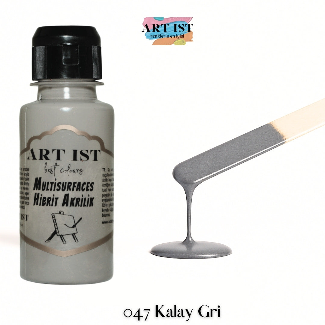 ART IST Multisurfaces Hibrit Akrilik Boya 100ml – 047 Kalay Gri