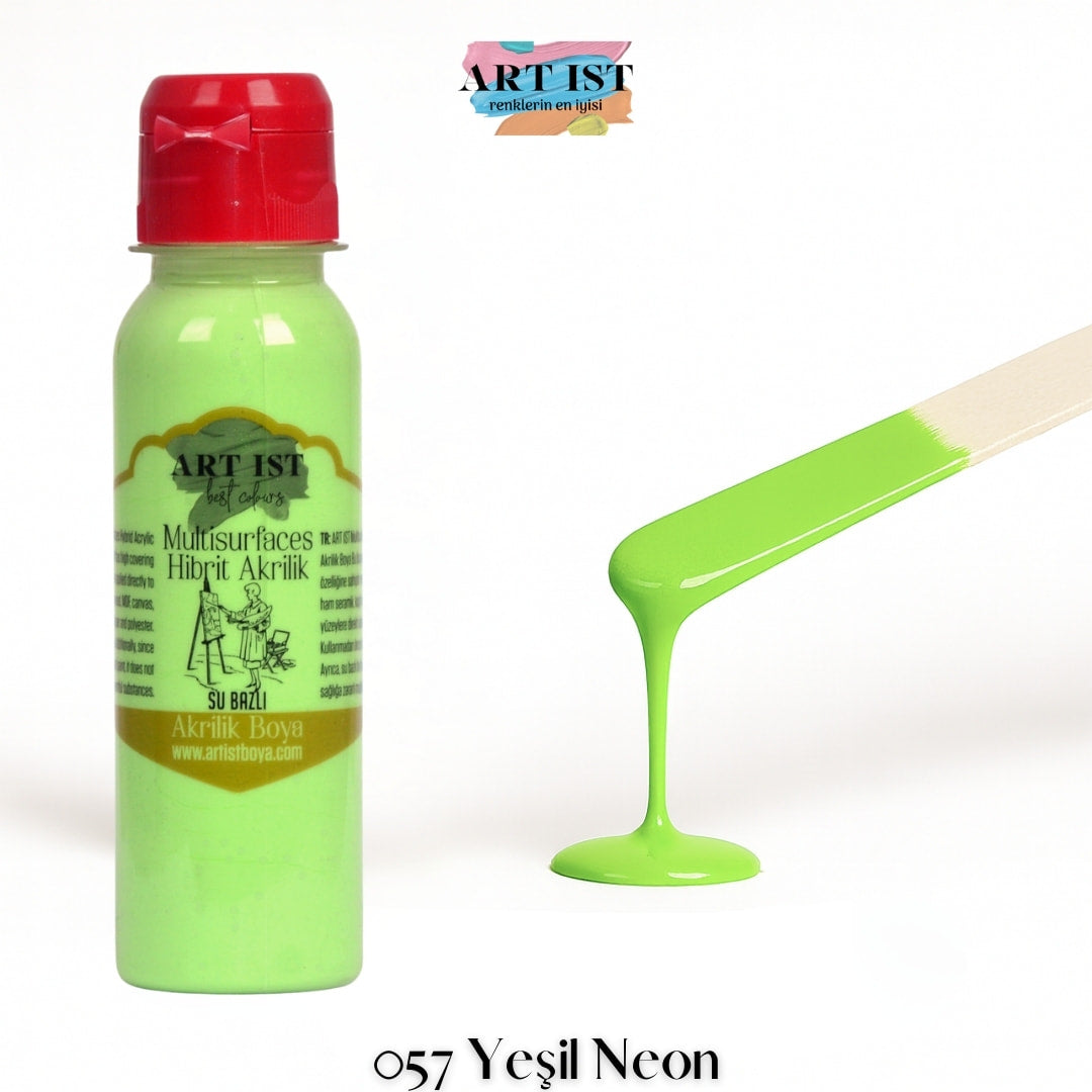 ART IST Multisurfaces Hibrit Akrilik Boya 100ml – 057 Yesil Neon