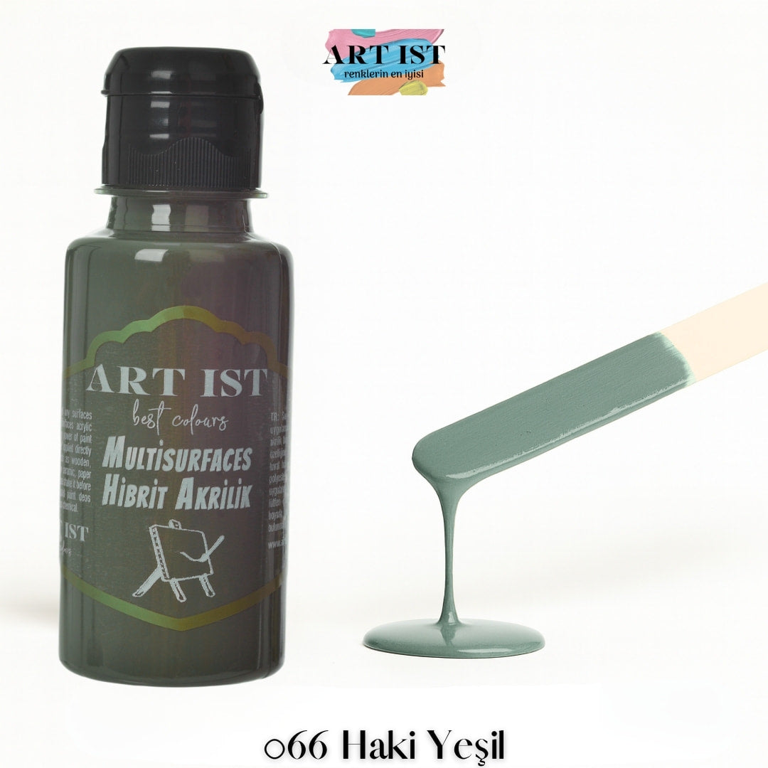 ART IST Multisurfaces Hibrit Akrilik Boya 100ml – 066 Haki Yesil