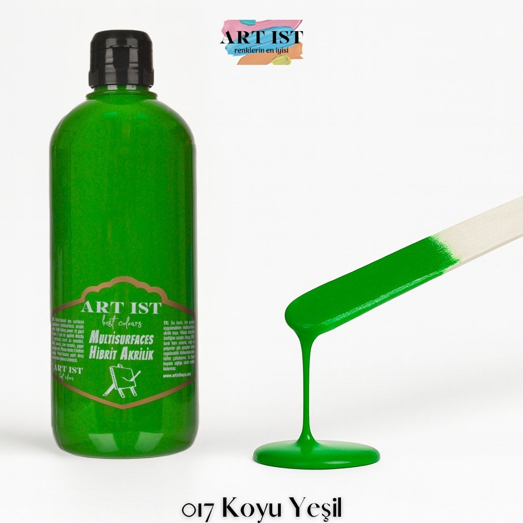 ART IST Multisurfaces Hibrit Akrilik Boya 500ml – 017 Koyu Yesil