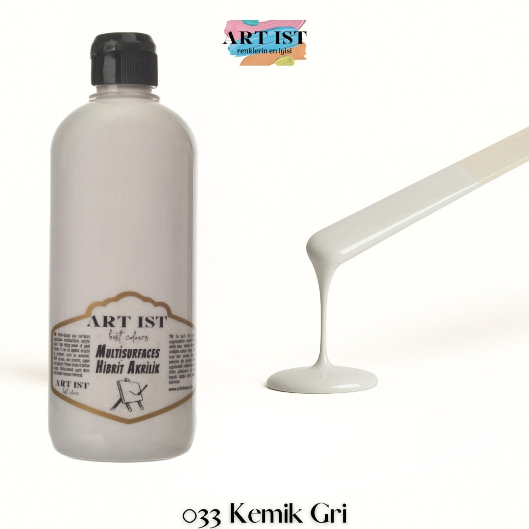 ART IST Multisurfaces Hibrit Akrilik Boya 500ml – 033 Kemik Gri