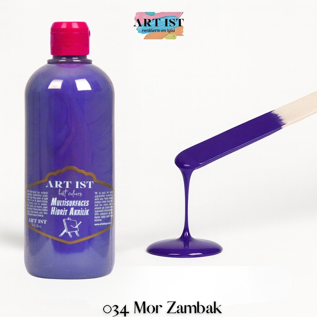 ART IST Multisurfaces Hibrit Akrilik Boya 500ml – 034 Mor Zambak