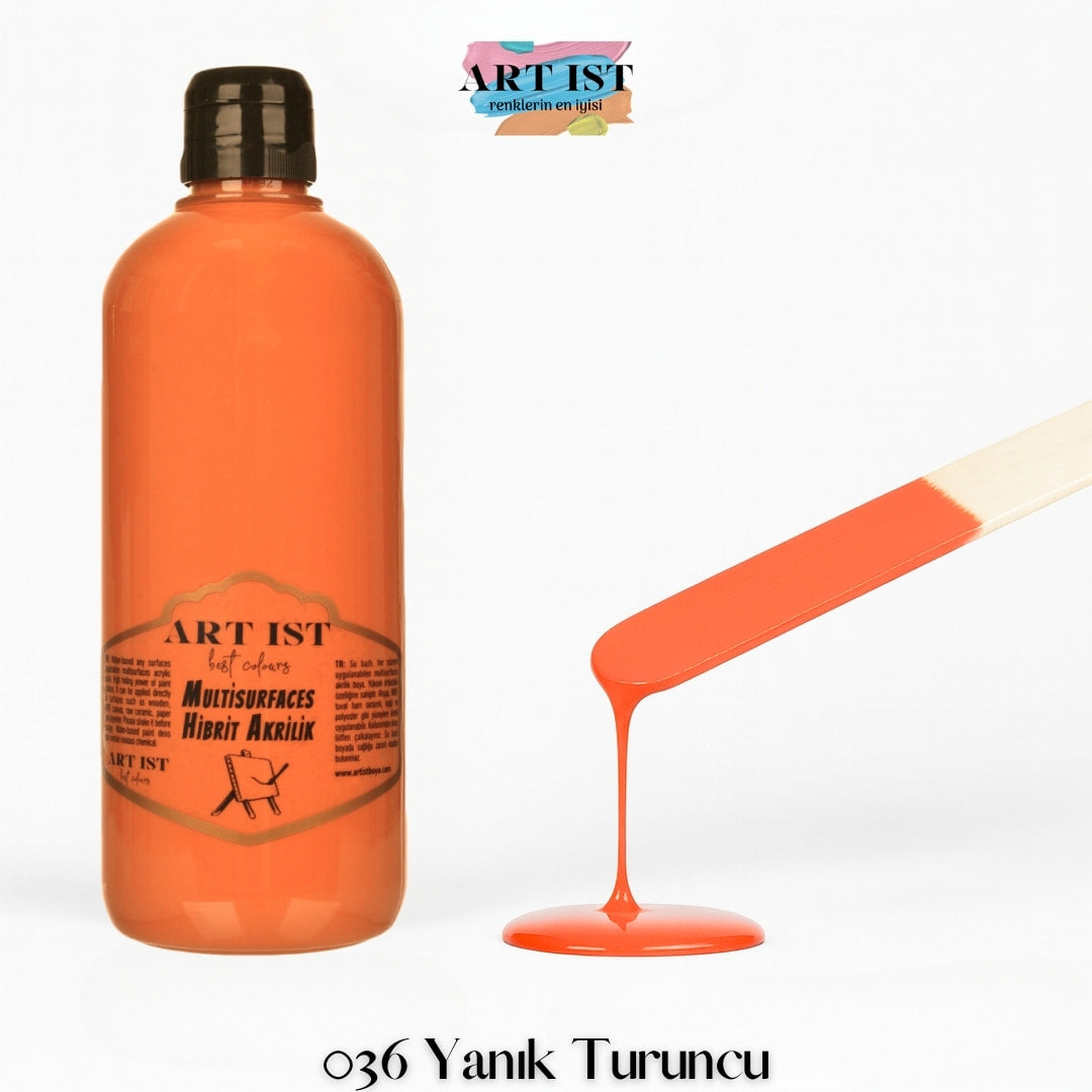 ART IST Multisurfaces Hibrit Akrilik Boya 500ml – 036 Yanik Turuncu