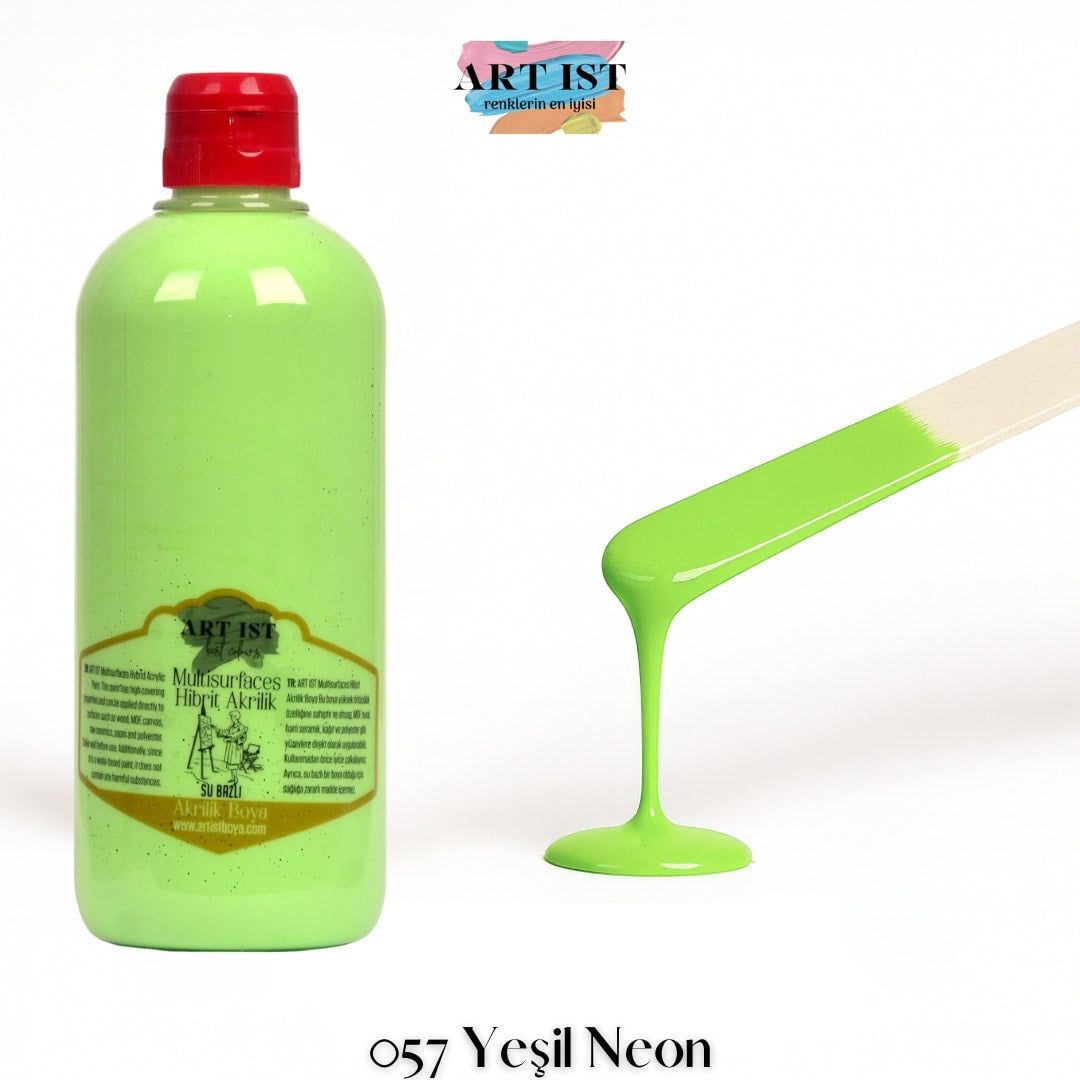 ART IST Multisurfaces Hibrit Akrilik Boya 500ml – 057 Yesil Neon